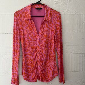 Sanctuary Dream Girl Ruched Top In Hyper Real Red/Pink Size L